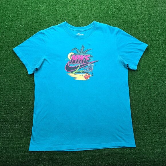 Nike Tee Tshirt Mens Large Gray Teal Blue Beach Island Running Gym Athletic - Picture 1 of 8